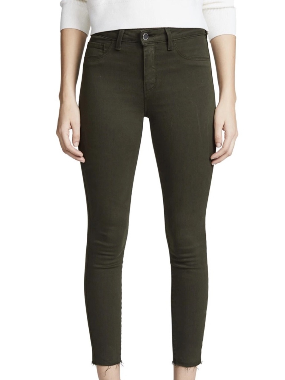 L’AGENCE Margot High Rise Skinny Jeans Army Green Fray Ankle Hem Size 23 - Picture 2 of 7